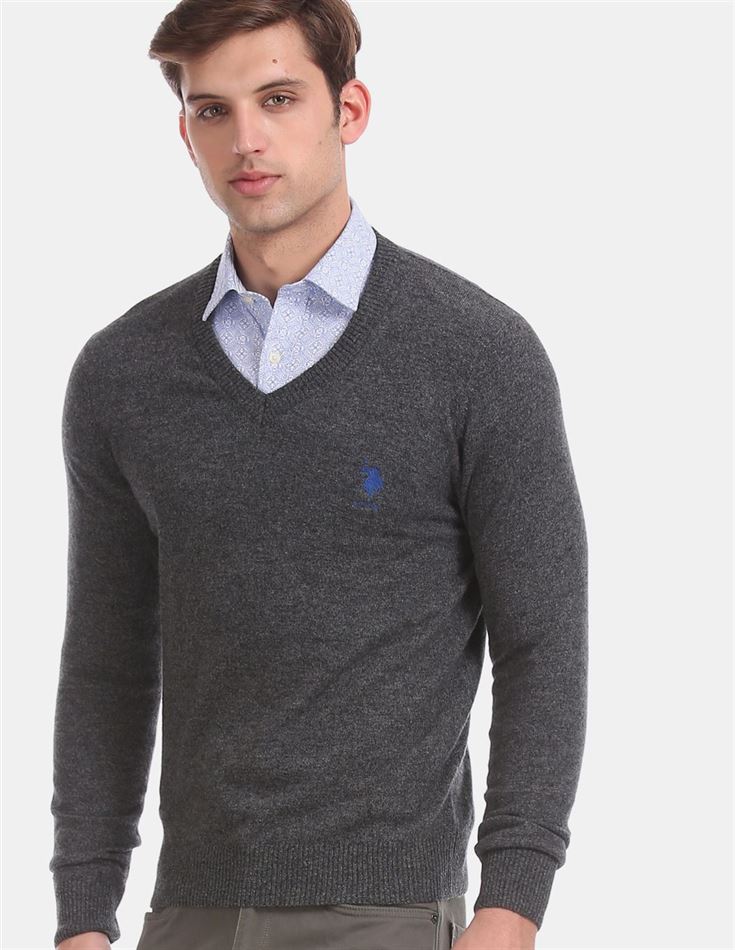 U.S.Polo Association Men'S Casual Wear Solid Dark Grey Sweater